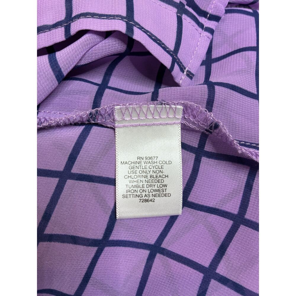 Liz Claiborne Women's Large Purple Windowpane Check Button-down Blouse - Picture 7 of 7